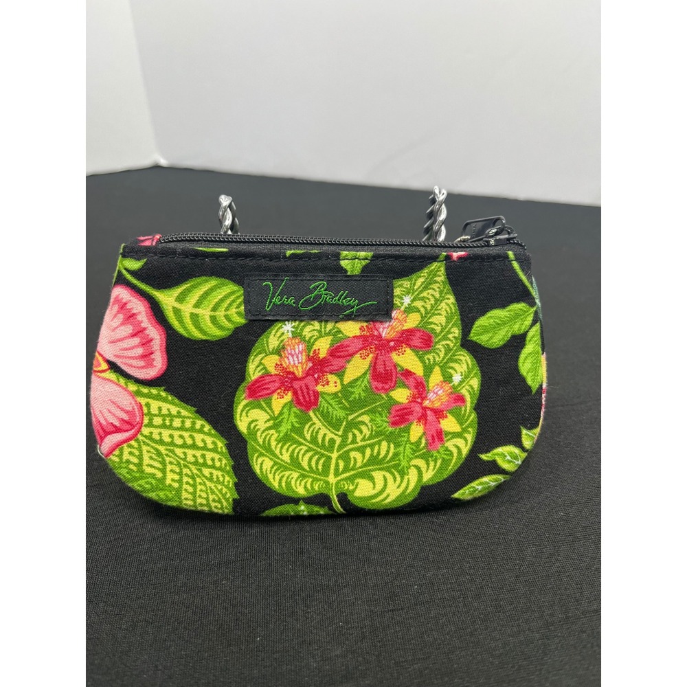 Vera Bradley Keychain ID Coin Case Tropical Floral Black Green Pink